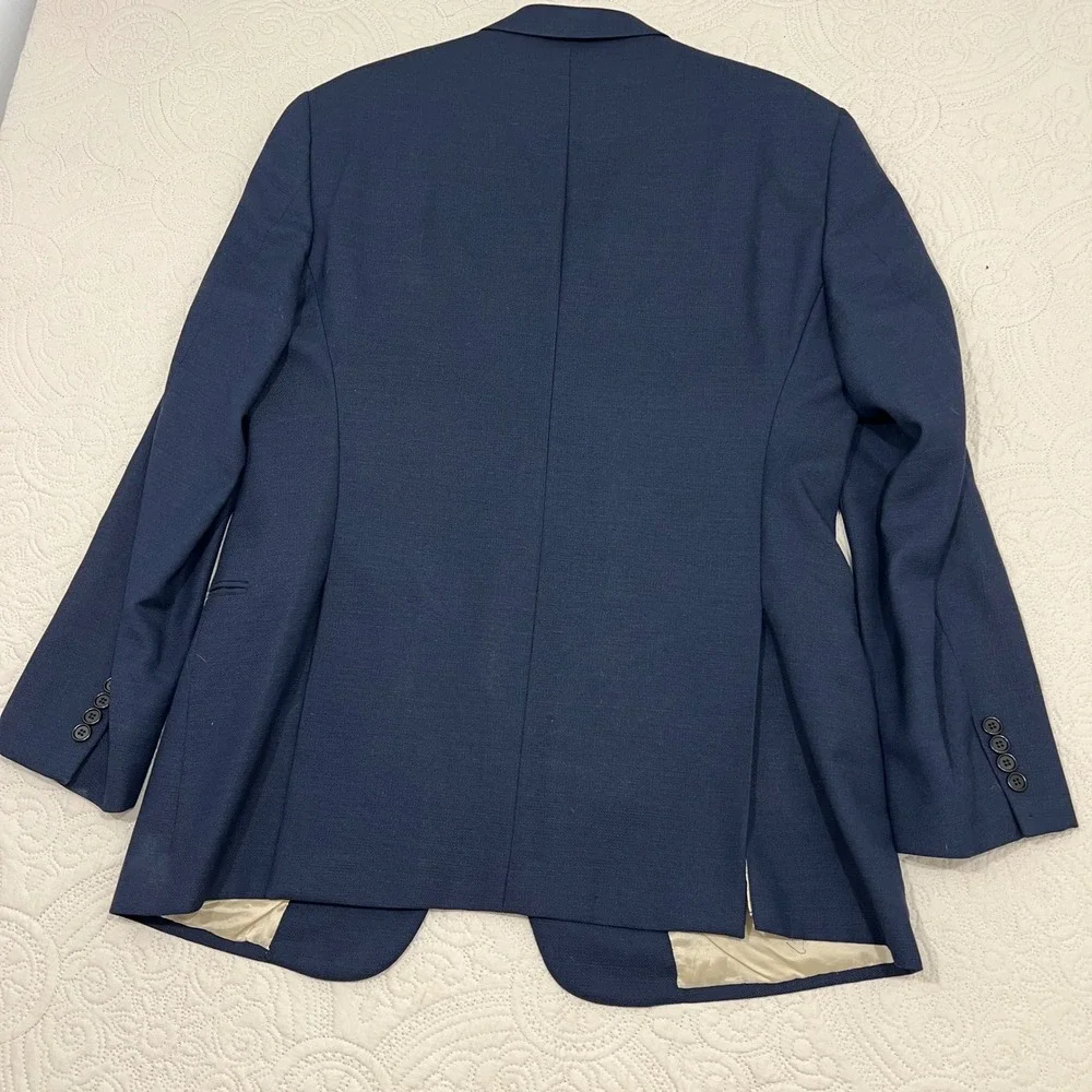 Armani Collezioni Mens Navy Blue Wool Hopsack‎ 2-Button Blazer Sport Coat 44R